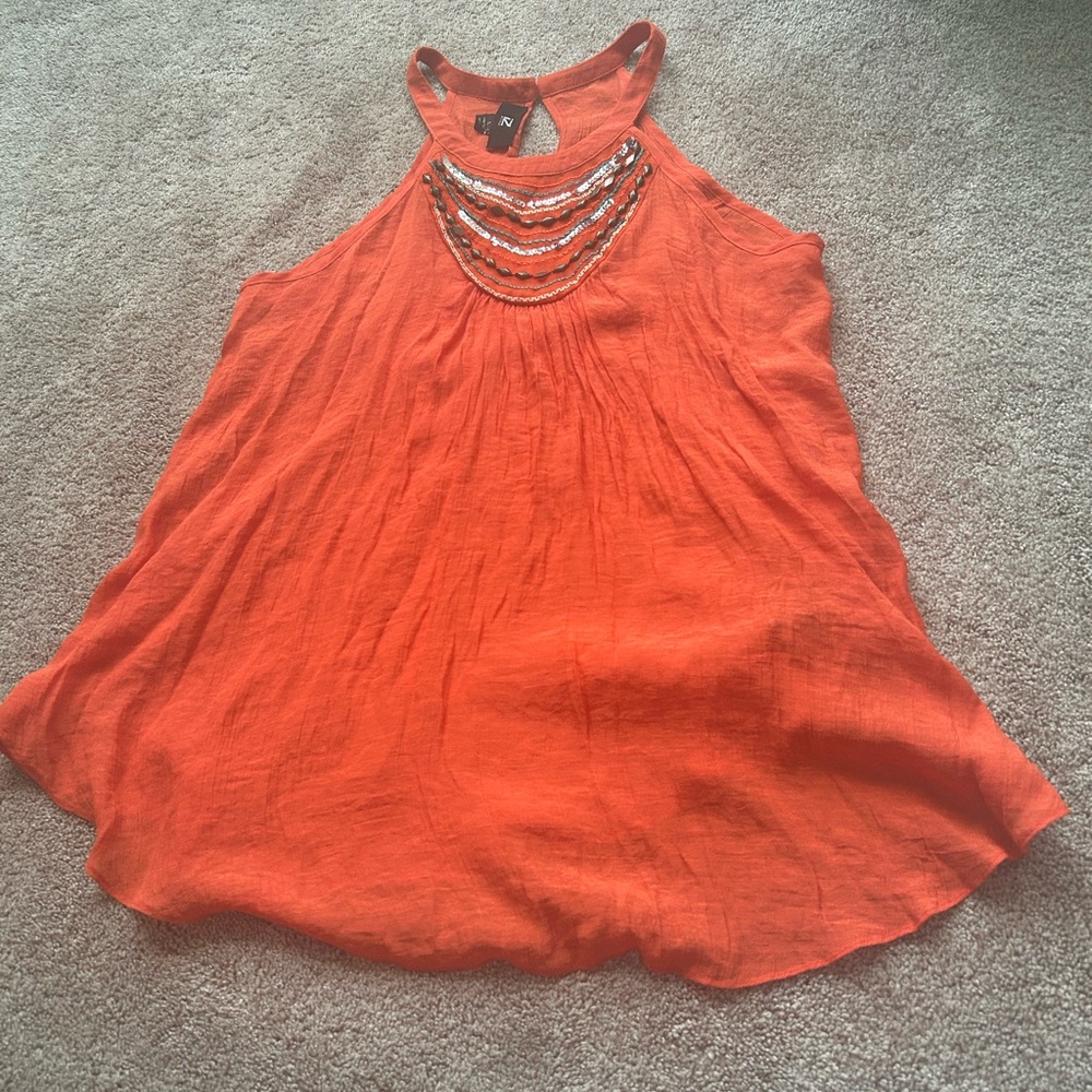 Iz Byer Orange Halter Top with Beaded Accents New Women’s Size Large